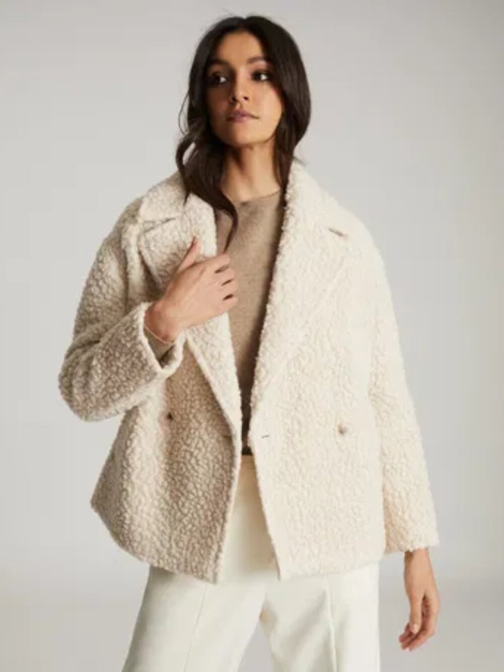 REISS Scarlet Wool Blend Teddy Coat – Cream / Off-White  Size: US 6 / UK 10 NWOT